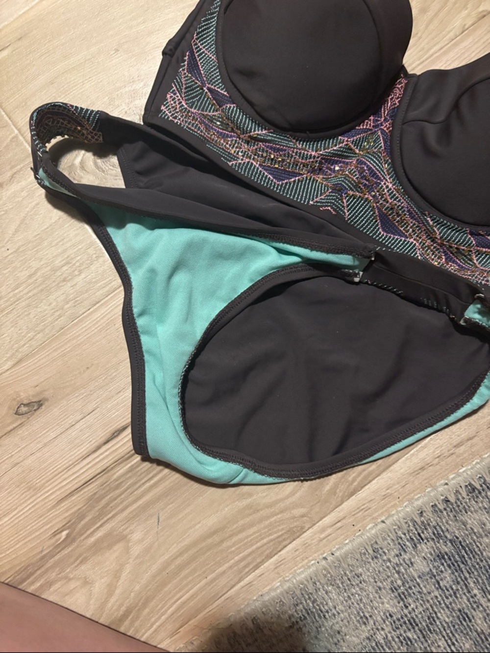 Women’s Dark Grey Two-Piece Swim Bikini with Mint Lining - Picture 5 of 7